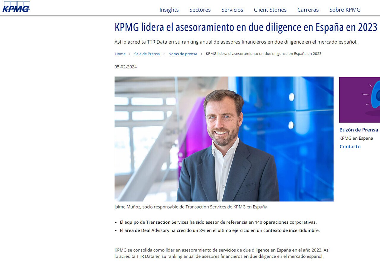 KPMG lidera el asesoramiento en due diligence en Espaa en 2023